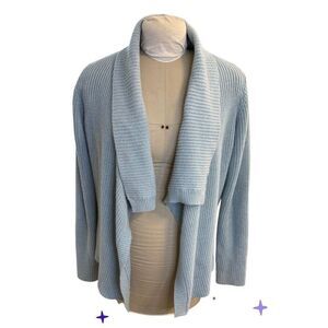 Charter Club Cardigan Open Front Shawl Collar Sz. L Metallic Threads Lt. Blue